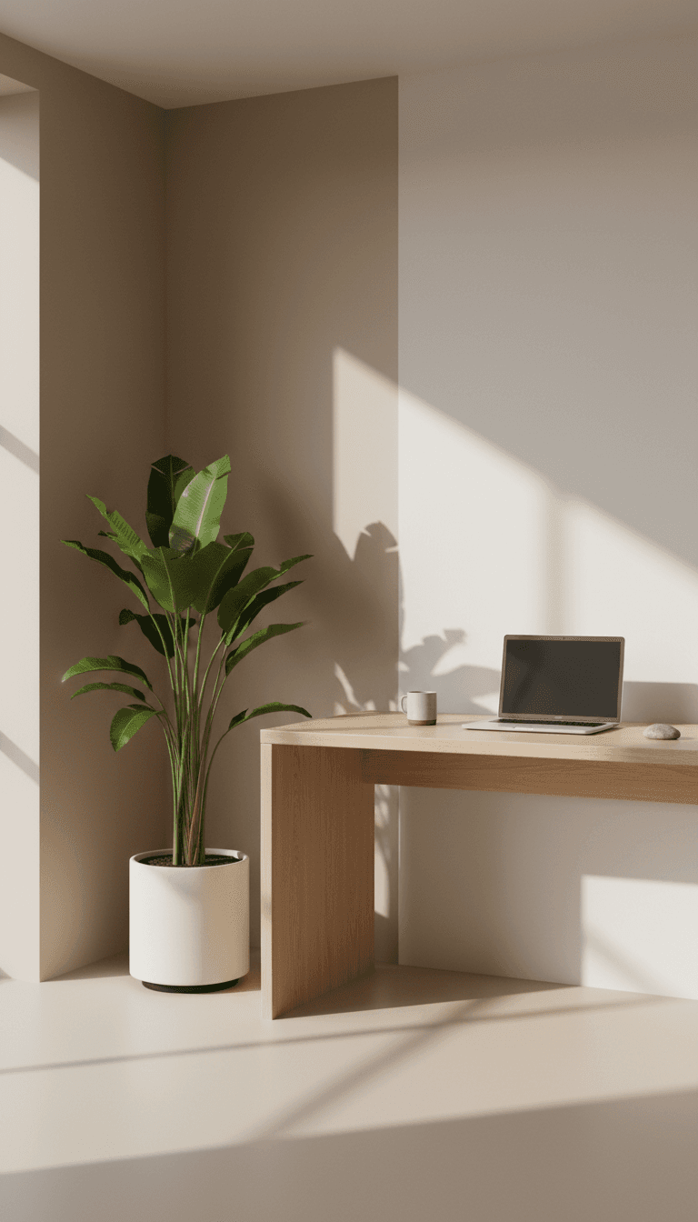Lush greenery in a bright modern office lobby
