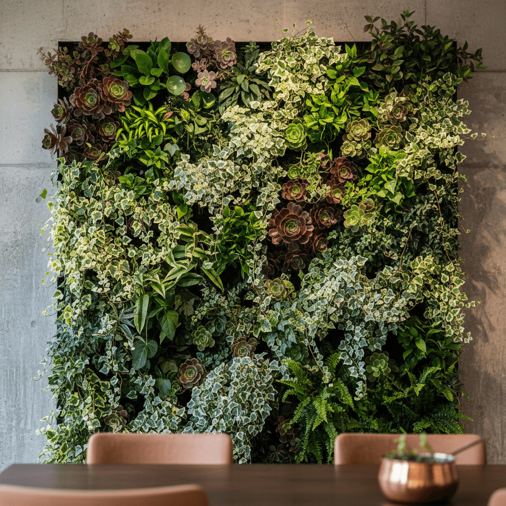 Green living wall on a modern building exterior